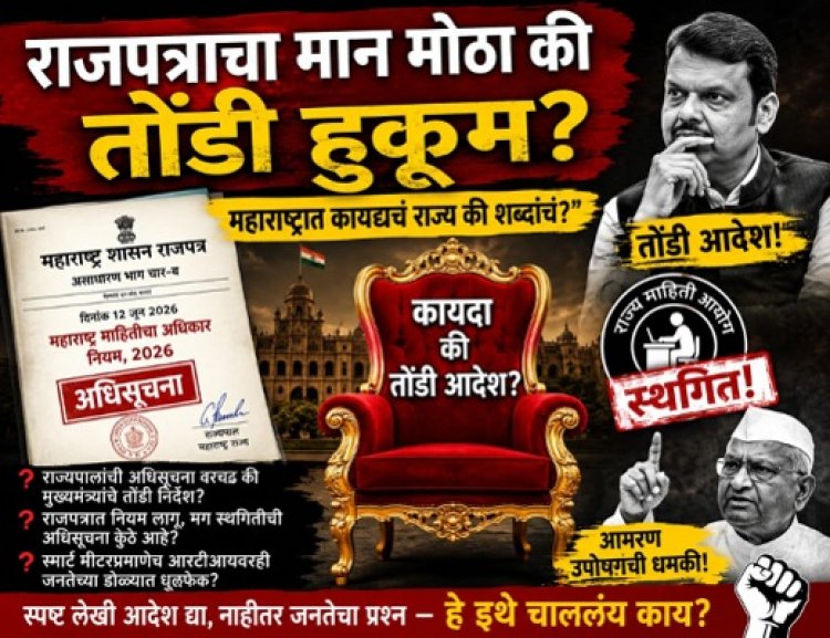 तोंडी आदेशांचा तमाशा; राज्यपालांची अधिसूचना वरचढ की मुख्यमंत्र्यांचे शब्द? — महाराष्ट्रात नेमकं राज्यघटना चालते की तोंडी हुकूमशाही?